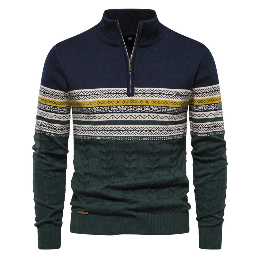 Florian | Fair Isle-Pullover mit halbem Reißverschluss